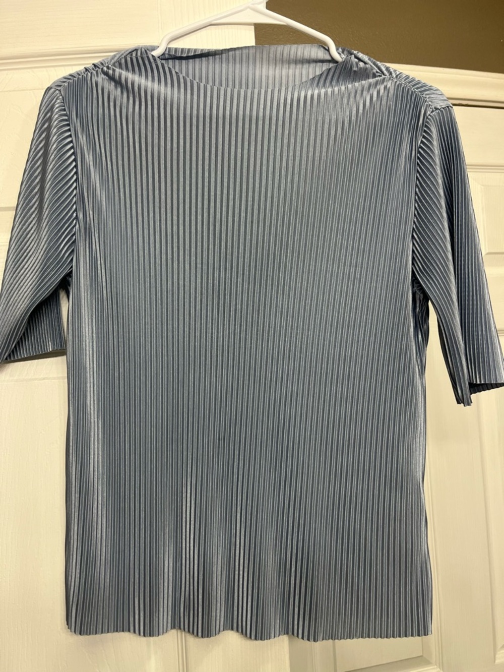 Women's Ribbed Pleat Short Sleeve Top - Slate Blue